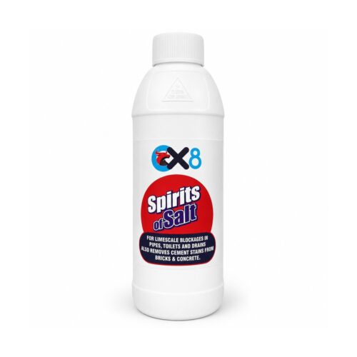 OX8 Spirits of Salt Hydrochloric Acid Cleaner 500ml – Limescale Remover, Toilet Descaler, Drain & Pipe Cleaner, Cement Stain Remover