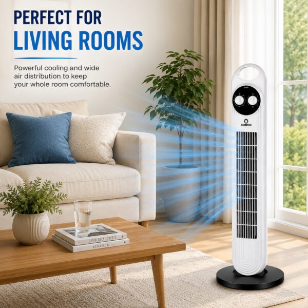 32" Tower Fan with 2 Hour Timer – 3 Speed Settings, Silent Motor, 70° Oscillation, 45W Home & Office Cooling Fan 2 32″ Tower Fan with 2 Hour Timer – 3 Speed Settings, Silent Motor, 70° Oscillation, 45W Home & Office Cooling Fan