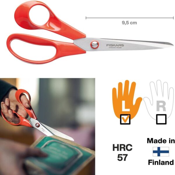 Fiskars Classic Universal Left Handed Scissors 21cm – Stainless Steel Blades, Ergonomic Handles, Fabric, Craft & Office Use 3 Fiskars Classic Universal Left Handed Scissors 21cm – Stainless Steel Blades, Ergonomic Handles, Fabric, Craft & Office Use