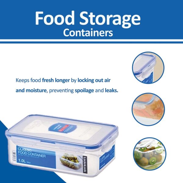 LocknLock Rectangular Classic Food Container 1L (34oz) 207 x 134 x 70mm – Airtight & Leakproof BPA-Free Plastic Food Box 3 LocknLock Rectangular Classic Food Container 1L (34oz) 207 x 134 x 70mm – Airtight & Leakproof BPA-Free Plastic Food Box