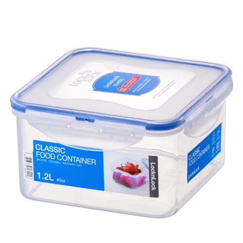 LocknLock Square Classic Food Container 1.2L (40oz) 155 x 155 x 87mm – Airtight & Leakproof BPA-Free Plastic Food Box