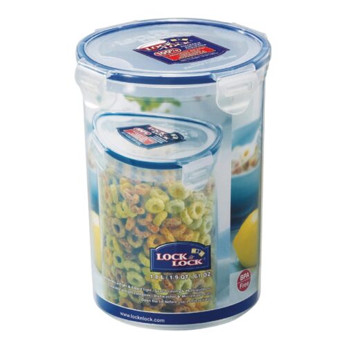 LocknLock Round Classic Food Container 1.8L (61oz) 130mm Dia x 185mm – Airtight & Leakproof BPA-Free Food Box