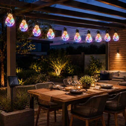 Solar Powered 10 Bulb String Lights 2.7M – Multicolour LED, Flashing & Steady Modes, IP44 Water-Resistant Outdoor Lights 10 Solar Powered 10 Bulb String Lights 2.7M – Multicolour LED, Flashing & Steady Modes, IP44 Water-Resistant Outdoor Lights