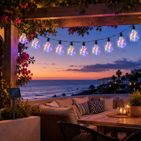Solar Powered 10 Bulb String Lights 2.7M – Multicolour LED, Flashing & Steady Modes, IP44 Water-Resistant Outdoor Lights 4 Solar Powered 10 Bulb String Lights 2.7M – Multicolour LED, Flashing & Steady Modes, IP44 Water-Resistant Outdoor Lights