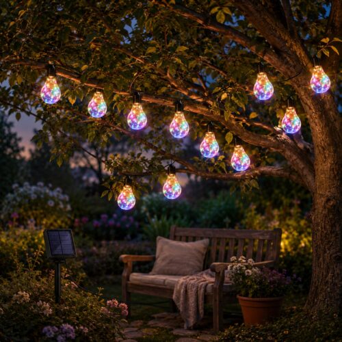 Solar Powered 10 Bulb String Lights 2.7M – Multicolour LED, Flashing & Steady Modes, IP44 Water-Resistant Outdoor Lights 12 Solar Powered 10 Bulb String Lights 2.7M – Multicolour LED, Flashing & Steady Modes, IP44 Water-Resistant Outdoor Lights