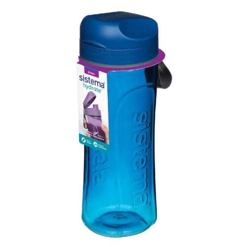 Sistema Hydrate Tritan Swift Water Bottle 600ml Blue – Leakproof Flip Lid, BPA Free, Reusable Sports & Travel Bottle