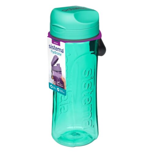 Sistema Hydrate Tritan Swift Water Bottle 600ml Turquoise – Leakproof Flip Lid, BPA Free, Reusable Sports & Travel Bottle
