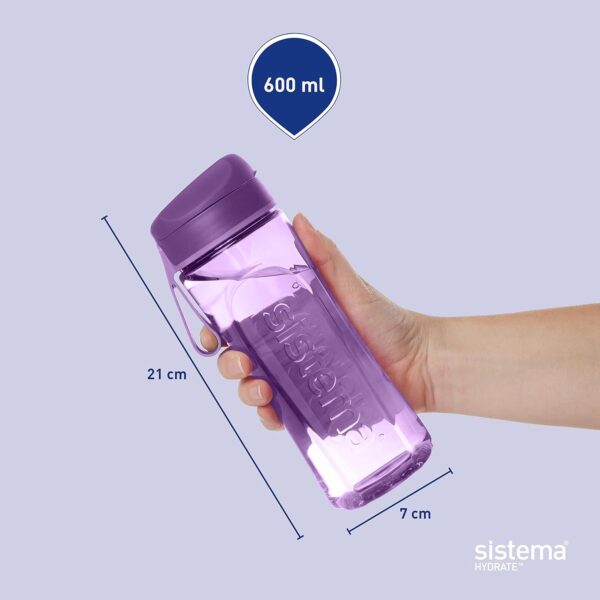 Sistema Hydrate Tritan Swift Water Bottle 600ml Turquoise – Leakproof Flip Lid, BPA Free, Reusable Sports & Travel Bottle