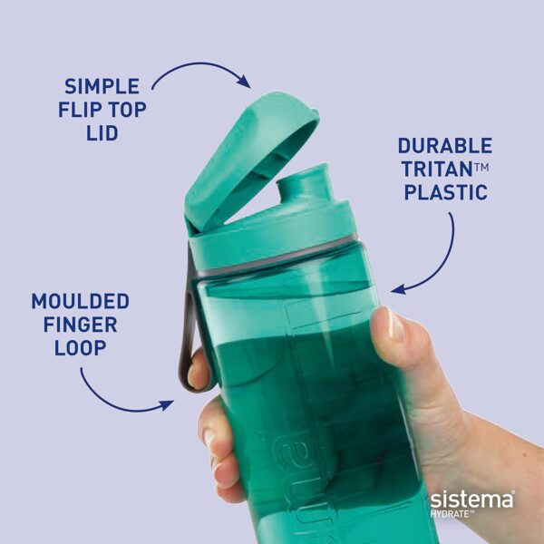 Sistema Hydrate Tritan Swift Water Bottle 600ml Turquoise – Leakproof Flip Lid, BPA Free, Reusable Sports & Travel Bottle