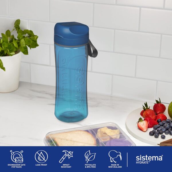 Sistema Hydrate Tritan Swift Water Bottle 600ml Turquoise – Leakproof Flip Lid, BPA Free, Reusable Sports & Travel Bottle
