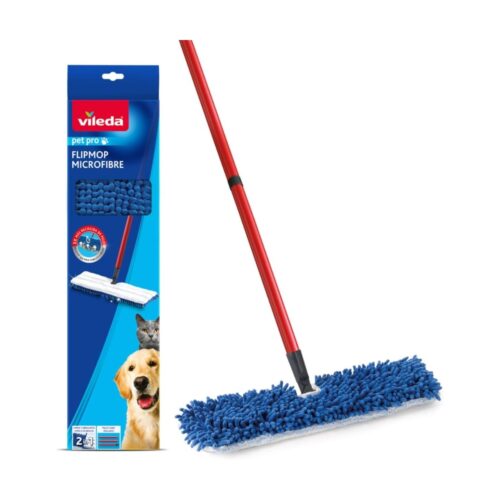Vileda Pet Pro Flip Mop – 3x More Pet Hair Removal, Dual-Sided Microfibre Mop, Machine Washable Floor Cleaner - Image 1