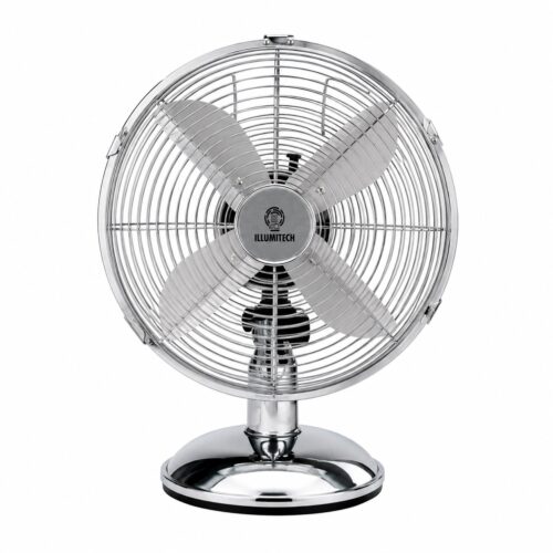 12" Oscillating Chrome Metal Desk Fan 30cm – 3 Speed, Silent Motor, 70° Oscillation, Adjustable Tilt, Strong Round Base 11 12″ Oscillating Chrome Metal Desk Fan 30cm – 3 Speed, Silent Motor, 70° Oscillation, Adjustable Tilt, Strong Round Base