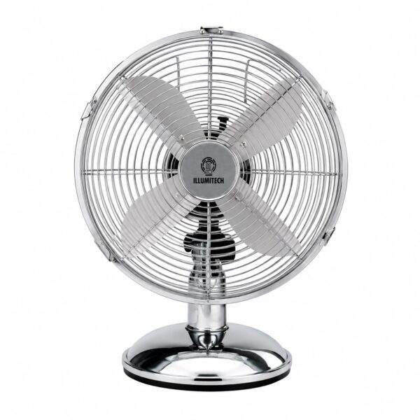 12" Oscillating Chrome Metal Desk Fan 30cm – 3 Speed, Silent Motor, 70° Oscillation, Adjustable Tilt, Strong Round Base 5 12″ Oscillating Chrome Metal Desk Fan 30cm – 3 Speed, Silent Motor, 70° Oscillation, Adjustable Tilt, Strong Round Base