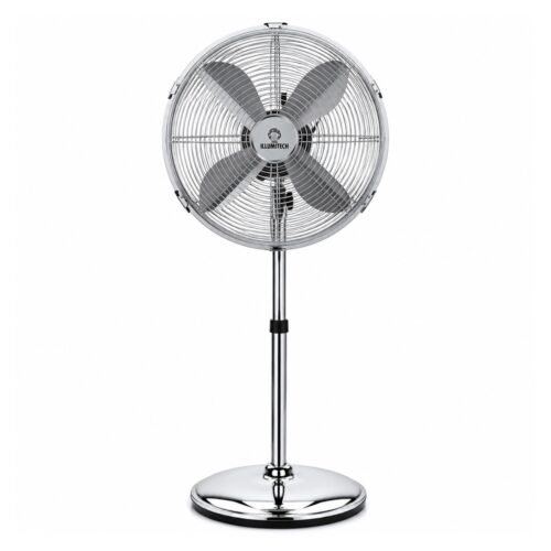 16″ Oscillating Chrome Metal Pedestal Fan 40cm – 3 Speed Settings, 70° Oscillation, Silent Motor, Adjustable Tilt, Strong Round Base