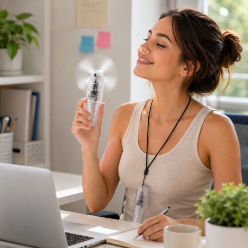 Cool Air Pocket Fan Clear – Portable Battery Operated Handheld Mini Fan with Lanyard, Carry Cover & Travel Cooling