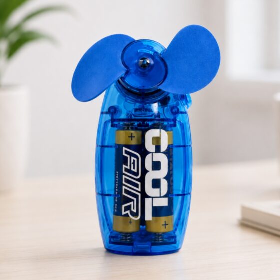 Handheld Mini Fan 2.5″ Blue – Battery Operated Portable Pocket Cooling Fan, Lightweight Travel Fan, 2 AA Batteries Included