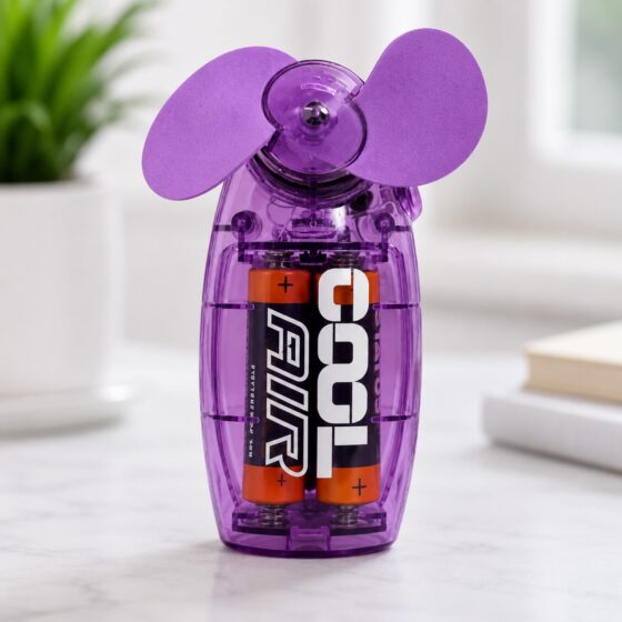 Handheld Mini Fan 2.5″ Violet – Battery Operated Portable Pocket Cooling Fan, Lightweight Travel Fan, 2 AA Batteries Included
