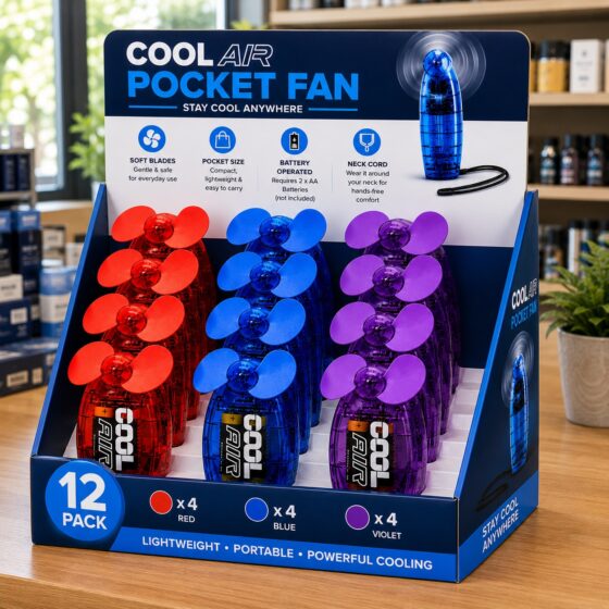 Handheld Mini Fan 2.5″ Violet – Battery Operated Portable Pocket Cooling Fan, Lightweight Travel Fan, 2 AA Batteries Included