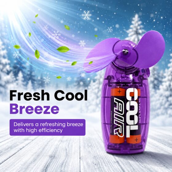 Handheld Mini Fan 2.5″ Violet – Battery Operated Portable Pocket Cooling Fan, Lightweight Travel Fan, 2 AA Batteries Included