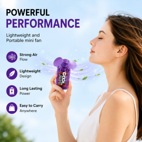 Handheld Mini Fan 2.5″ Violet – Battery Operated Portable Pocket Cooling Fan, Lightweight Travel Fan, 2 AA Batteries Included