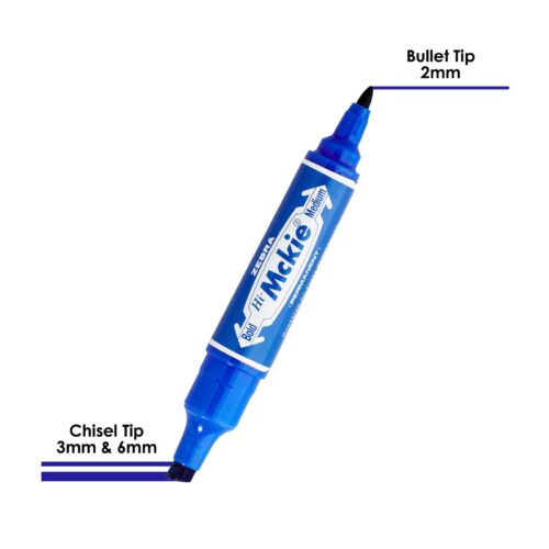 Zebra Hi-McKee Permanent Marker (Blue) – Double Ended, 6mm Chisel & 2mm Bullet Tips for Multi-Surface Marking 10 Zebra Hi-McKee Permanent Marker (Blue) – Double Ended, 6mm Chisel & 2mm Bullet Tips for Multi-Surface Marking