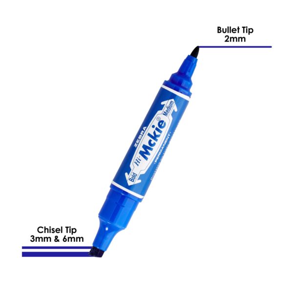 Zebra Hi-McKee Permanent Marker (Blue) – Double Ended, 6mm Chisel & 2mm Bullet Tips for Multi-Surface Marking 1 Zebra Hi-McKee Permanent Marker (Blue) – Double Ended, 6mm Chisel & 2mm Bullet Tips for Multi-Surface Marking