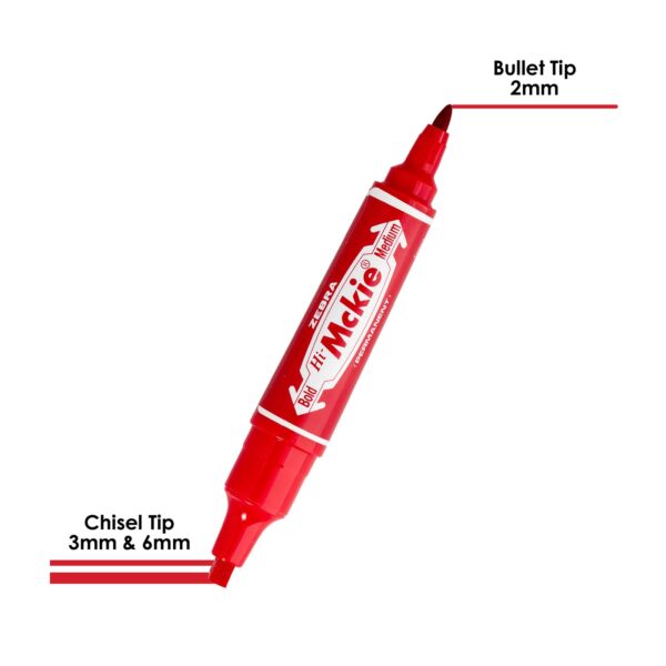 Zebra Hi-McKee Permanent Marker (Red) – Double Ended, 6mm Chisel & 2mm Bullet Tips for Multi-Surface Marking 2 Zebra Hi-McKee Permanent Marker (Red) – Double Ended, 6mm Chisel & 2mm Bullet Tips for Multi-Surface Marking