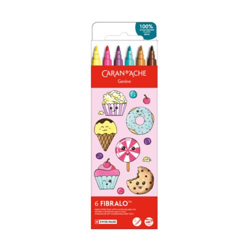 Caran d’Ache Kawaii Candy World Fibralo Felt Pens 6 Pack – Water Soluble Fibre-Tipped Colouring Pens in Cute Cardboard Box