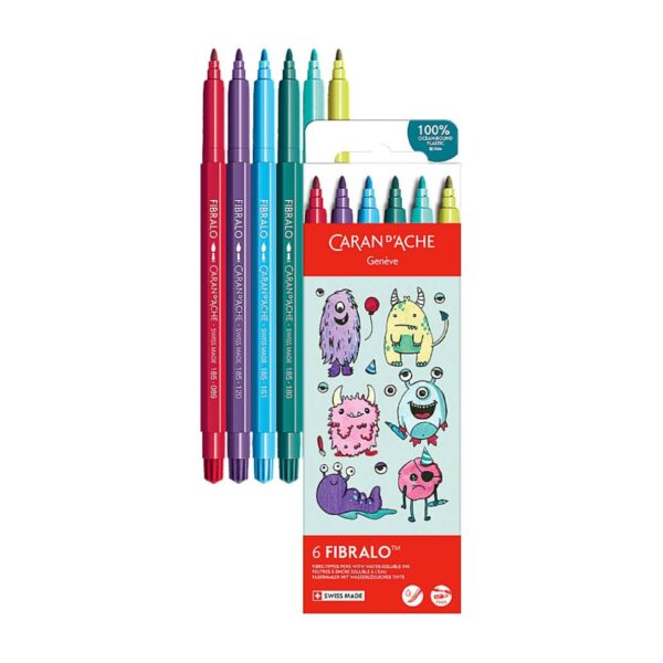 Caran d'Ache Kawaii Monsters Fibralo Felt Pens 6 Pack – Water Soluble Fibre-Tipped Colouring Pens in Cute Cardboard Box 1 Caran d’Ache Kawaii Monsters Fibralo Felt Pens 6 Pack – Water Soluble Fibre-Tipped Colouring Pens in Cute Cardboard Box