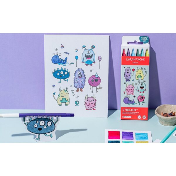 Caran d'Ache Kawaii Monsters Fibralo Felt Pens 6 Pack – Water Soluble Fibre-Tipped Colouring Pens in Cute Cardboard Box 4 Caran d’Ache Kawaii Monsters Fibralo Felt Pens 6 Pack – Water Soluble Fibre-Tipped Colouring Pens in Cute Cardboard Box