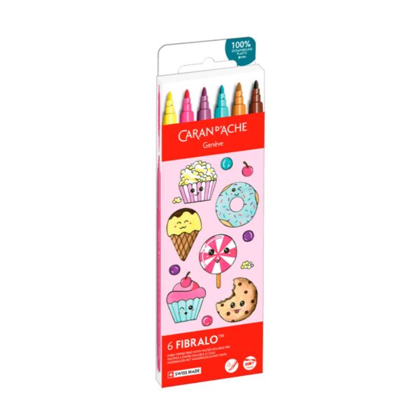 Caran d'Ache Kawaii Candy World Fibralo Felt Pens 6 Pack – Water Soluble Fibre-Tipped Colouring Pens in Cute Cardboard Box 3 Caran d’Ache Kawaii Candy World Fibralo Felt Pens 6 Pack – Water Soluble Fibre-Tipped Colouring Pens in Cute Cardboard Box