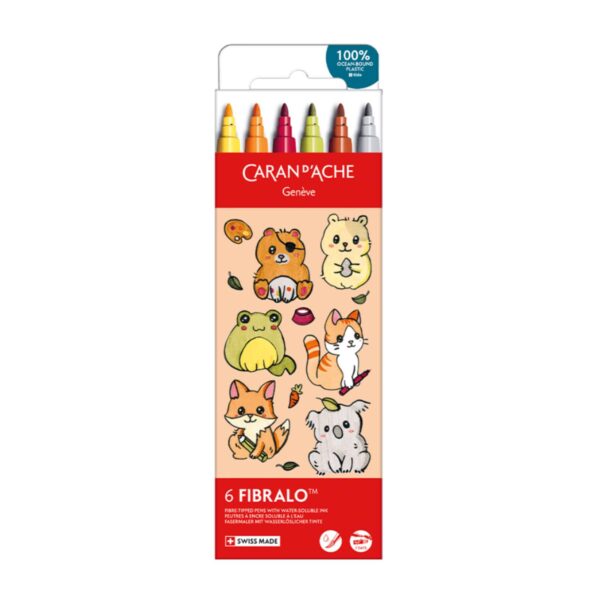Caran d’Ache Kawaii Cute Animals Fibralo Felt Pens 6 Pack – Water Soluble Fibre-Tipped Colouring Pens in Cardboard Box