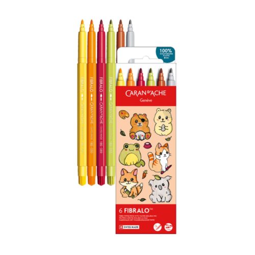 Caran d’Ache Kawaii Cute Animals Fibralo Felt Pens 6 Pack – Water Soluble Fibre-Tipped Colouring Pens in Cardboard Box