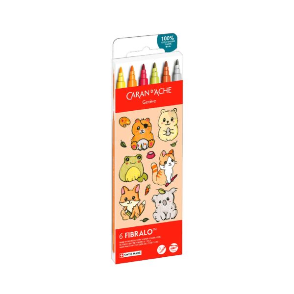 Caran d’Ache Kawaii Cute Animals Fibralo Felt Pens 6 Pack – Water Soluble Fibre-Tipped Colouring Pens in Cardboard Box