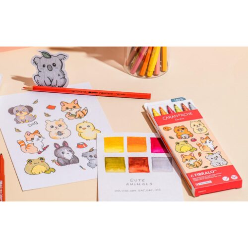 Caran d’Ache Kawaii Cute Animals Fibralo Felt Pens 6 Pack – Water Soluble Fibre-Tipped Colouring Pens in Cardboard Box