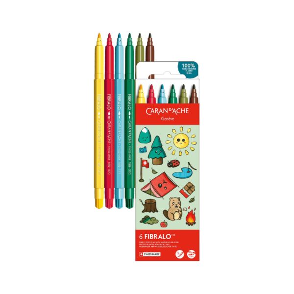 Caran d'Ache Kawaii Swiss Mountains Fibralo Felt Pens 6 Pack – Water Soluble Fibre-Tipped Colouring Pens in Cardboard Box 1 Caran d’Ache Kawaii Swiss Mountains Fibralo Felt Pens 6 Pack – Water Soluble Fibre-Tipped Colouring Pens in Cardboard Box