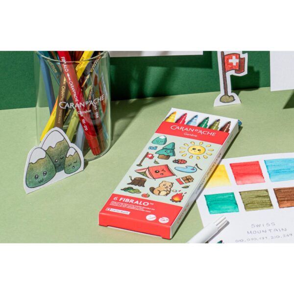 Caran d'Ache Kawaii Swiss Mountains Fibralo Felt Pens 6 Pack – Water Soluble Fibre-Tipped Colouring Pens in Cardboard Box 4 Caran d’Ache Kawaii Swiss Mountains Fibralo Felt Pens 6 Pack – Water Soluble Fibre-Tipped Colouring Pens in Cardboard Box