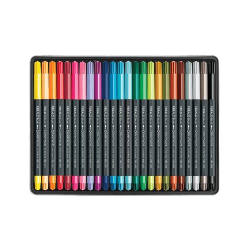 Caran d’Ache Fibralo Brush Pens 24 Colours – Water Soluble Fibre-Tipped Brush Pens, Metal Tin for Drawing, Calligraphy & Watercolour