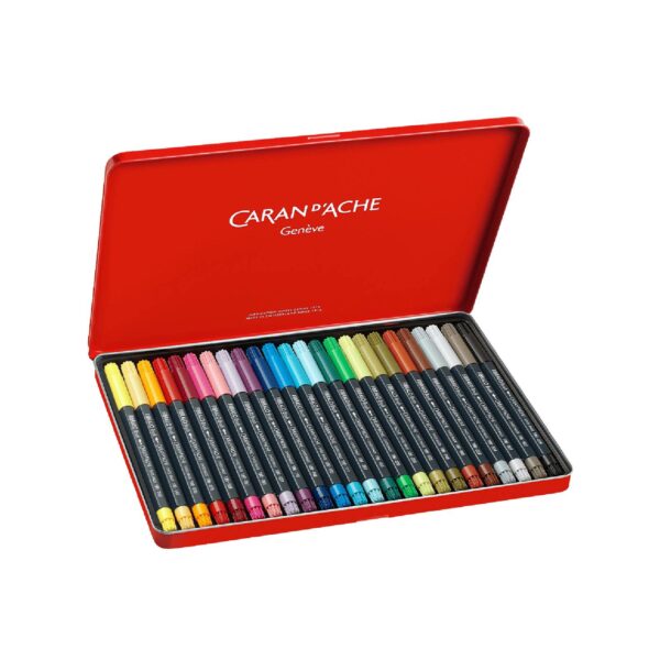 Caran d’Ache Fibralo Brush Pens 24 Colours – Water Soluble Fibre-Tipped Brush Pens, Metal Tin for Drawing, Calligraphy & Watercolour