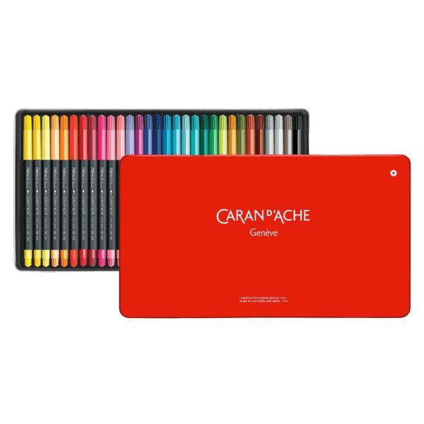 Caran d'Ache Fibralo Brush Pens 30 Colours – Water Soluble Fibre-Tipped Brush Pens, Metal Tin for Drawing, Calligraphy & Watercolour 1 Caran d’Ache Fibralo Brush Pens 30 Colours – Water Soluble Fibre-Tipped Brush Pens, Metal Tin for Drawing, Calligraphy & Watercolour