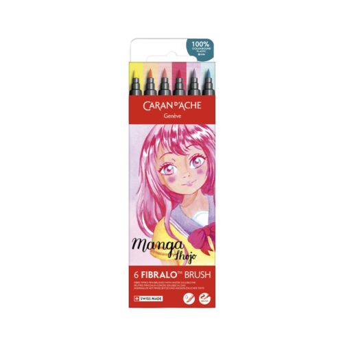 Caran d'Ache Manga Shojo Fibralo Brush Pens 6 Pack – Water Soluble Fibre-Tipped Brush Pens in Cardboard Box