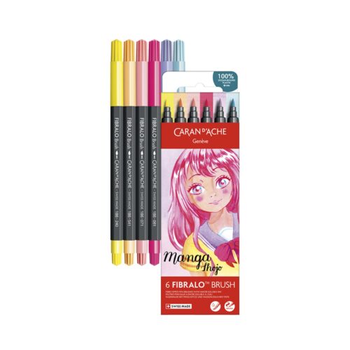 Caran d'Ache Manga Shojo Fibralo Brush Pens 6 Pack – Water Soluble Fibre-Tipped Brush Pens in Cardboard Box 6 Caran d'Ache Manga Shojo Fibralo Brush Pens 6 Pack – Water Soluble Fibre-Tipped Brush Pens in Cardboard Box - Image 2