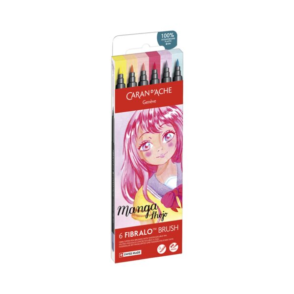 Caran d'Ache Manga Shojo Fibralo Brush Pens 6 Pack – Water Soluble Fibre-Tipped Brush Pens in Cardboard Box 3 CRD 0186.801 4