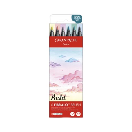 Caran d'Ache Pastel Fibralo Brush Pens 6 Pack – Water Soluble Fibre-Tipped Brush Pens in Cardboard Box