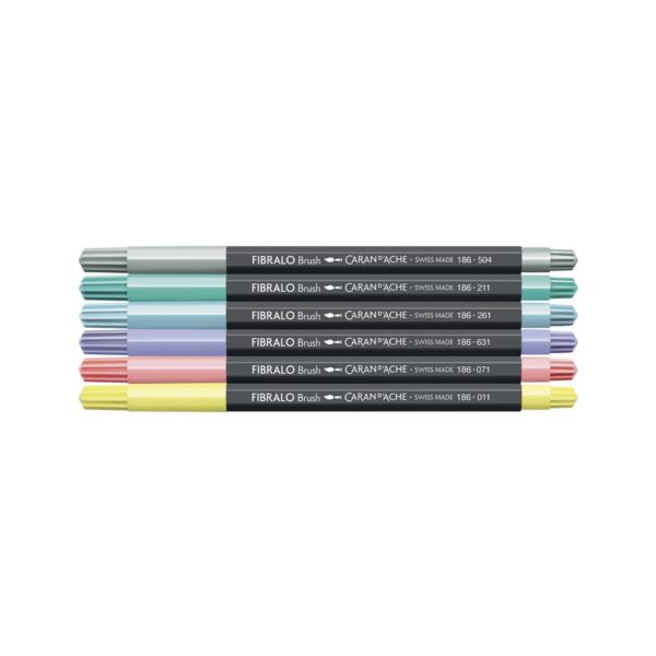 Caran d'Ache Pastel Fibralo Brush Pens 6 Pack – Water Soluble Fibre-Tipped Brush Pens in Cardboard Box 2 CRD 0186.802 3
