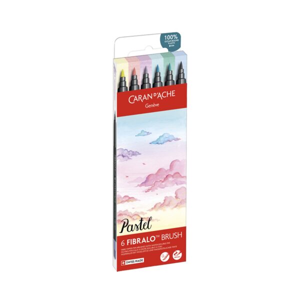 Caran d'Ache Pastel Fibralo Brush Pens 6 Pack – Water Soluble Fibre-Tipped Brush Pens in Cardboard Box 3 CRD 0186.802 4