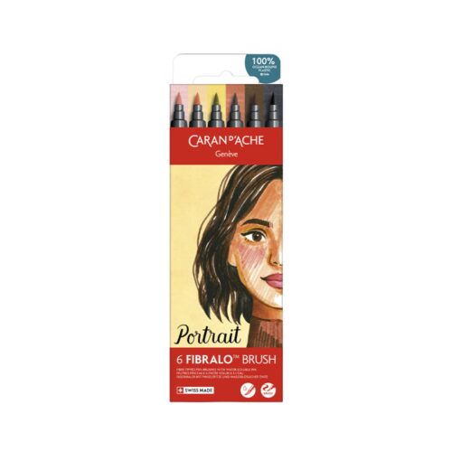 Caran d'Ache Portrait Fibralo Brush Pens 6 Pack – Water Soluble Fibre-Tipped Brush Pens in Cardboard Box