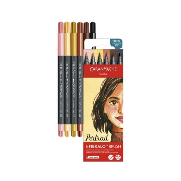 Caran d'Ache Portrait Fibralo Brush Pens 6 Pack – Water Soluble Fibre-Tipped Brush Pens in Cardboard Box 1 CRD 0186.803 2