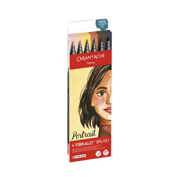 Caran d'Ache Portrait Fibralo Brush Pens 6 Pack – Water Soluble Fibre-Tipped Brush Pens in Cardboard Box 3 CRD 0186.803 4