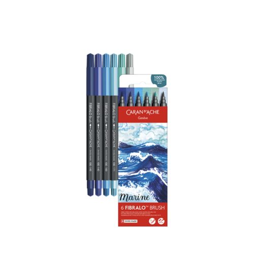 Caran d'Ache Marine Fibralo Brush Pens 6 Pack – Water Soluble Fibre-Tipped Brush Pens in Cardboard Box - Image 2